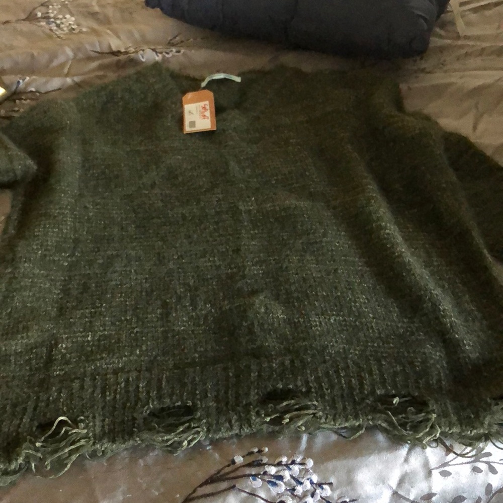 Olive green distress sweater